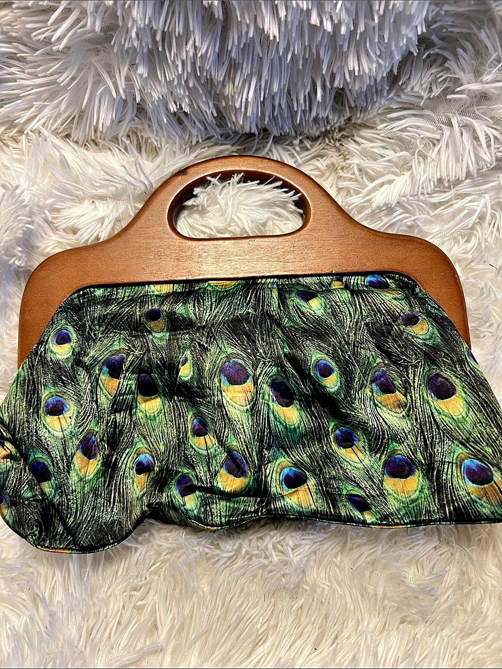 ALDO Peacock Print Wooden Handle Clutch